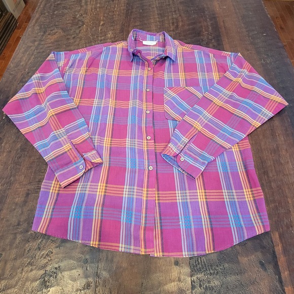 High Style Other - Vintage High Style Plaid Button Up Shirt Made In USA Long Sleeve Mens Size Large